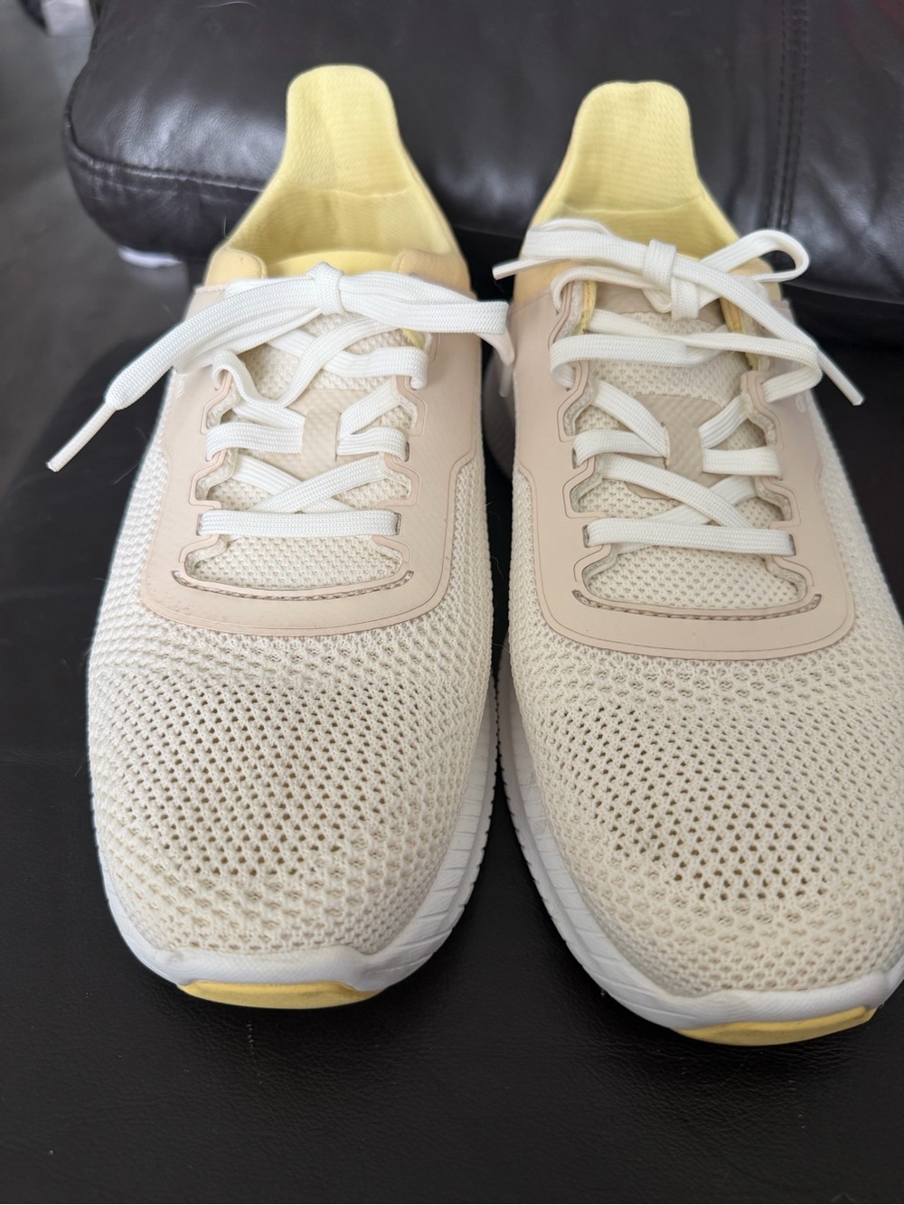 Olukai Cream Knit Lightweight Sneakers with Yellow Accent